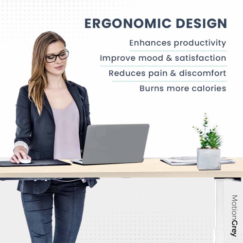 MotionGrey Ergo2 - Adjustable Left L-Shaped Electric Standing Desk with Memory Settings-63" x 24" Light Brown Top White Frame Ergonomic Desk for Home