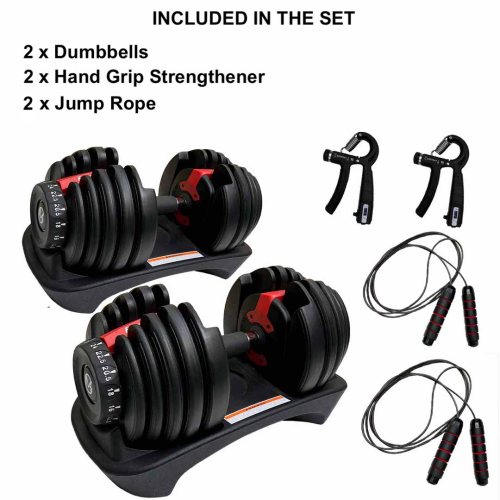 MotionGrey Adjustable Dumbbell Set -2 Dumbbells 5 to 52.5 LB - With Anti-slip Handle - Perfect for Home Gym Exercise & Workout Equipment - Free 2