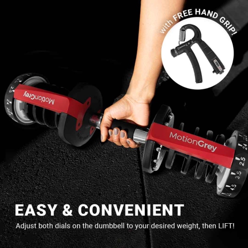 MotionGrey Adjustable Dumbbell Set -2 Dumbbells 5 to 52.5 LB - With Anti-slip Handle - Perfect for Home Gym Exercise & Workout Equipment - Free 2