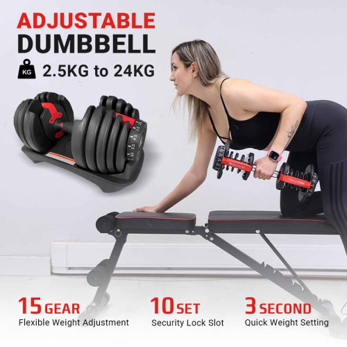 MotionGrey Adjustable Dumbbell 5 LB to 52.5 LB -15 Weight Settings with Anti-slip Handle - Perfect for Home Gym Exercise & Workout Equipment - Free