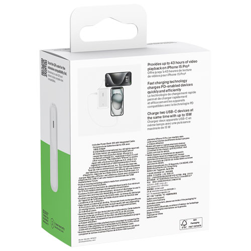 Belkin BoostCharge 10000 mAh USB-C Power Bank - White