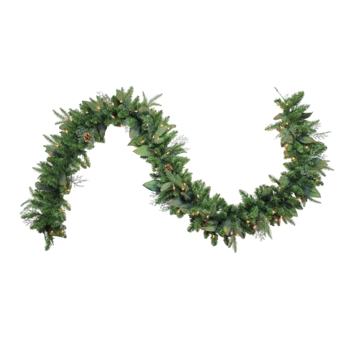 Pre-Lit Mixed Winter Pine Artificial Christmas Garland - 9' x 12" - Clear Incandescent Lights