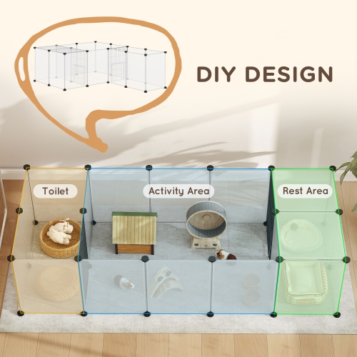 PawHut Pet Playpen, Customizable Small Animal Cage Playpen, Guinea Pig Cage Rabbit Pen Indoor with Door, Top Cover, for Hedgehog, 20 Panels