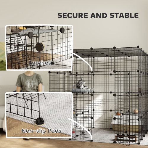 PawHut DIY Large Cat Cage Indoor, Catio Pet Playpen with Platforms, Ramps, Kitten Exercise Place for 1-3 Cats, Bunny and Chinchillas, 55 x 55 x 55in,
