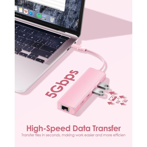 USB C Hub with Gigabit Ethernet, 4K HDMI Output, and 3 USB 3.0 Compatible 2022-2016 MacBook Pro 13/15/16, New Mac Air & Surface, Chromebook, More,