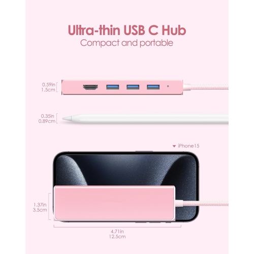 USB C Hub with Gigabit Ethernet, 4K HDMI Output, and 3 USB 3.0 Compatible 2022-2016 MacBook Pro 13/15/16, New Mac Air & Surface, Chromebook, More,