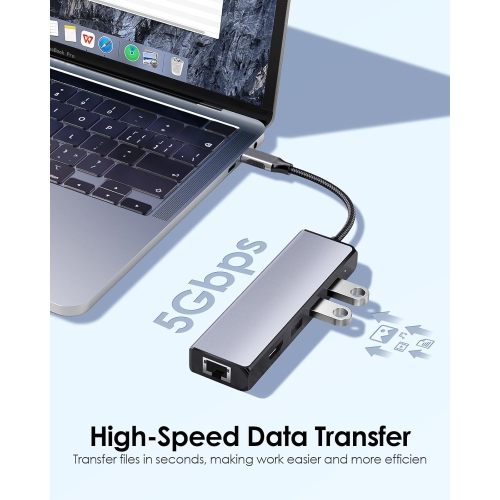 USB C Hub with Gigabit Ethernet, 4K HDMI Output, and 3 USB 3.0 Compatible 2022-2016 MacBook Pro 13/15/16, New Mac Air & Surface, Chromebook, More,