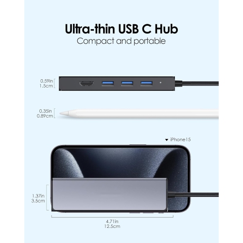 USB C Hub with Gigabit Ethernet, 4K HDMI Output, and 3 USB 3.0 Compatible 2022-2016 MacBook Pro 13/15/16, New Mac Air & Surface, Chromebook, More,