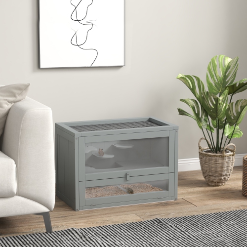 PawHut 24 Inch Hamster Cage, 2 Levels Small Animals Cage with Openable Roof, Run Space, Platforms, Pet House for Dwarf Hamsters, Gerbils,