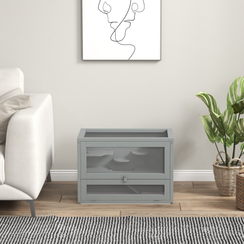 PawHut 24 Inch Hamster Cage, 2 Levels Small Animals Cage with Openable Roof, Run Space, Platforms, Pet House for Dwarf Hamsters, Gerbils,