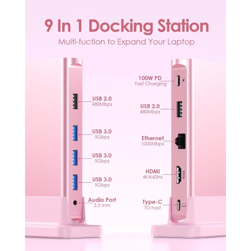 USB C Docking 4K@60Hz HDMI,USB 3.0/2.0, Gigabit Ethernet Dock, 100W PD & Aux Adapter Compatible 2023-2016 MacBook Pro, Mac Air/Surface, Steam Deck,