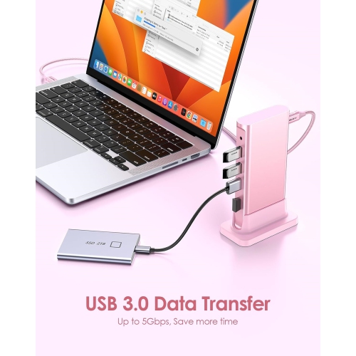 USB C Docking 4K@60Hz HDMI,USB 3.0/2.0, Gigabit Ethernet Dock, 100W PD & Aux Adapter Compatible 2023-2016 MacBook Pro, Mac Air/Surface, Steam Deck,