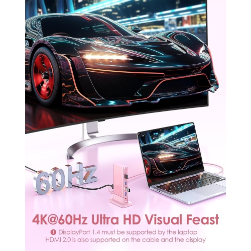 USB C Docking 4K@60Hz HDMI,USB 3.0/2.0, Gigabit Ethernet Dock, 100W PD & Aux Adapter Compatible 2023-2016 MacBook Pro, Mac Air/Surface, Steam Deck,