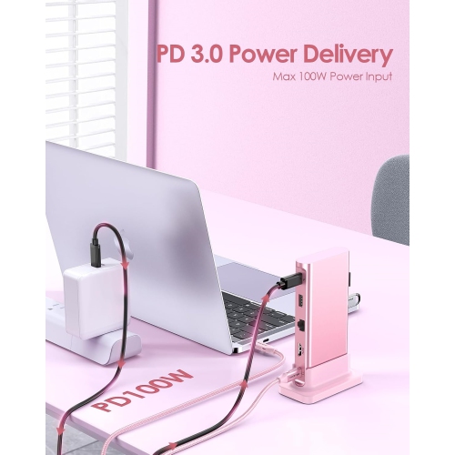 USB C Docking 4K@60Hz HDMI,USB 3.0/2.0, Gigabit Ethernet Dock, 100W PD & Aux Adapter Compatible 2023-2016 MacBook Pro, Mac Air/Surface, Steam Deck,