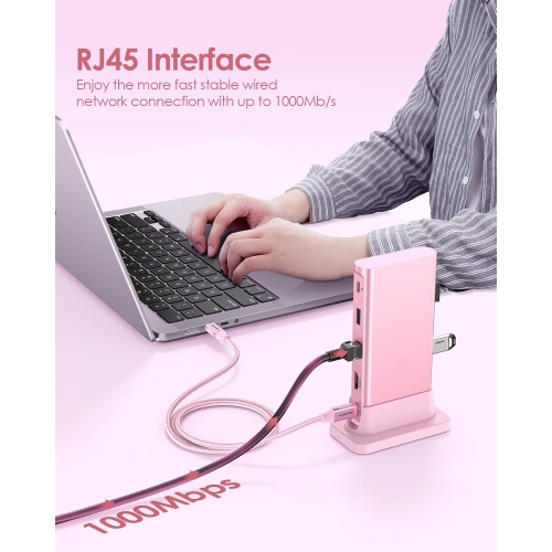 USB C Docking 4K@60Hz HDMI,USB 3.0/2.0, Gigabit Ethernet Dock, 100W PD & Aux Adapter Compatible 2023-2016 MacBook Pro, Mac Air/Surface, Steam Deck,