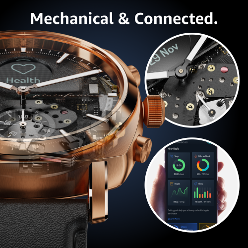 pininfarina Senso Hybrid 44mm Smartwatch - Analogue Watch with Digital Display, Tracks Heart Rate, Steps, Calories, Sleep, Fitness - Sunburst Rose