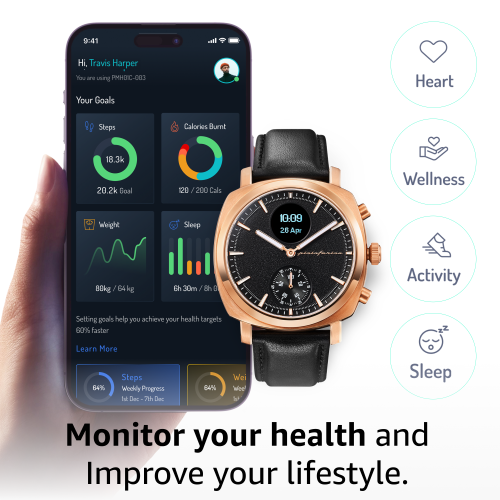 pininfarina Senso Hybrid 44mm Smartwatch - Analogue Watch with Digital Display, Tracks Heart Rate, Steps, Calories, Sleep, Fitness - Sunburst Rose