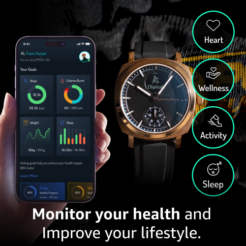 pininfarina Senso Sport 44mm Smartwatch - Analogue Watch with Digital Display, Tracks Heart Rate, Steps, Calories, Sleep, Fitness - Sunburst Rose Gold