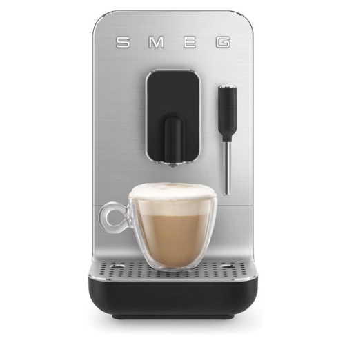 Open Box - Smeg Fully Automatic Espresso Machine with Integrated Grinder Steam Wand 6 Presets ProgrammableBCC02BLMUS Black