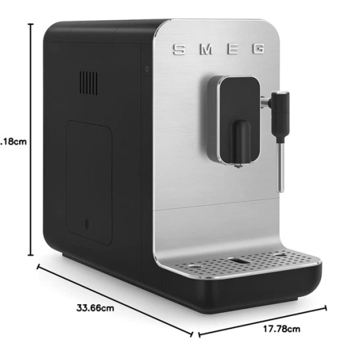 Open Box - Smeg Fully Automatic Espresso Machine with Integrated Grinder Steam Wand 6 Presets ProgrammableBCC02BLMUS Black