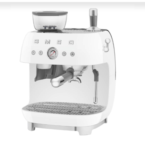 Boîte ouverte - Machine à espresso manuelle de Smeg avec moussoir à lait et moulin à café EGF03WHUS - Blanc