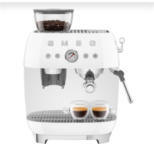 Boîte ouverte - Machine à espresso manuelle de Smeg avec moussoir à lait et moulin à café EGF03WHUS - Blanc