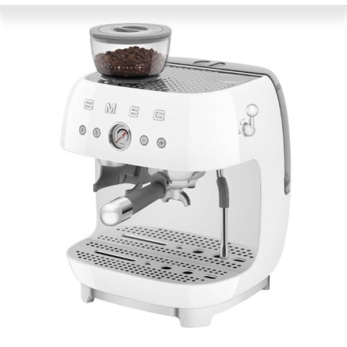 Boîte ouverte - Machine à espresso manuelle de Smeg avec moussoir à lait et moulin à café EGF03WHUS - Blanc