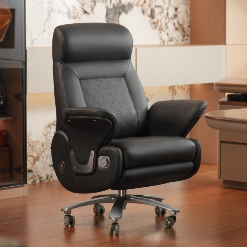 Kinnls Luca Power Office Recliner Chair with Heated Ventilation,Executive Full Reclining Desk Chairs with Massage Modern Comfortable Genuine Leather