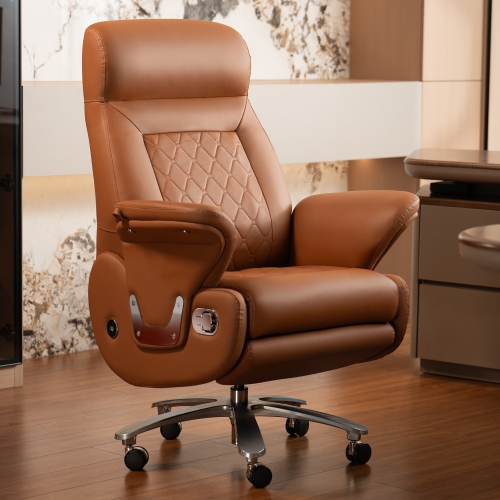 Kinnls Luca Power Office Recliner Chair with Heated Ventilation,Executive Full Reclining Desk Chairs with Massage Modern Comfortable Genuine Leather