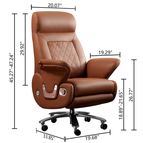Kinnls Luca Power Office Recliner Chair with Heated Ventilation,Executive Full Reclining Desk Chairs with Massage Modern Comfortable Genuine Leather