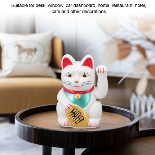 Fortune alimentée par batterie Cat Bonne chance Accueillir Cat Wealth Cat Waving Cat pour le restaurant de l'hôtel 5 po White Cat 0255C