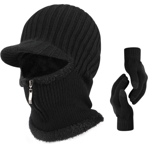PetginHome- Thermal Cycling Ski Beanie Hat with Neck Warmer, Winter Balaclava for Men &Women
