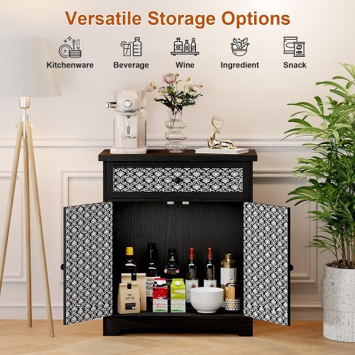 Buffet armoire avec tiroir et rangement, armoire de rangement d'appoint avec portes à motifs pour la maison, le salon, la cuisine, l'entrée