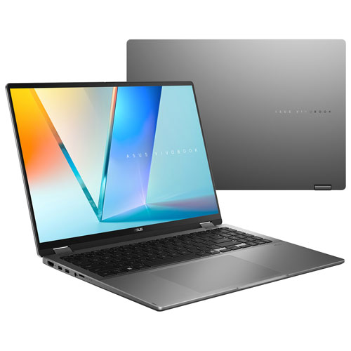 Portable 2-en-1 à écran tactile de 16 po Vivobook 16 Flip d'ASUS - Gris mat (Core Ultra 7 258V d'Intel/RAM 32 Go/SSD 1 To)