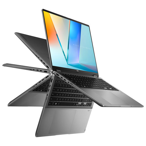Portable 2-en-1 à écran tactile de 16 po Vivobook 16 Flip d'ASUS - Gris mat (Core Ultra 7 258V d'Intel/RAM 32 Go/SSD 1 To)