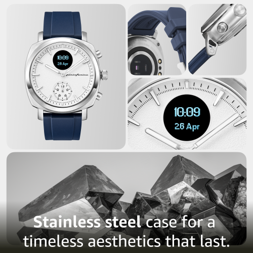 pininfarina Senso Sport 44mm Smartwatch - Analogue Watch with Digital Display, Tracks Heart Rate, Steps, Calories, Sleep, Fitness - Moonlight Silver