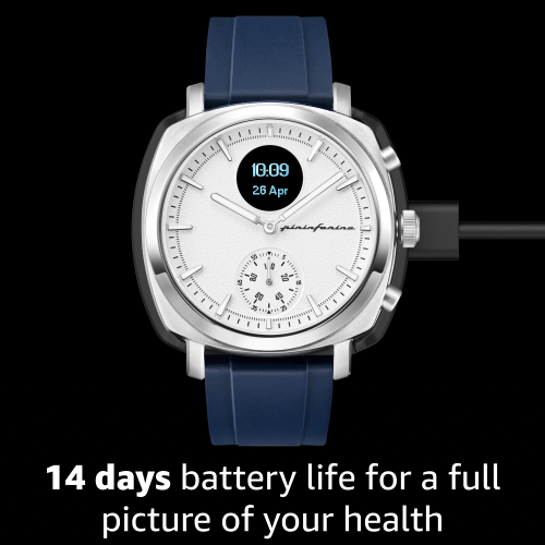 pininfarina Senso Sport 44mm Smartwatch - Analogue Watch with Digital Display, Tracks Heart Rate, Steps, Calories, Sleep, Fitness - Moonlight Silver