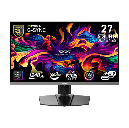 MSI 27" 3840 x 2160 240Hz 0.03ms (GTG) QD-OLED Gaming Monitor DP 2.1, Tilt Swivel Height Pivot adjustable (MPG 272URX QD-OLED)
