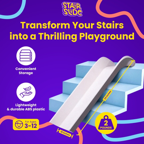 Stairslide Original Stair Mounted Kids Indoor Slide for 9 to 12 Stairs,