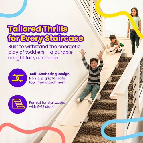 Stairslide Original Stair Mounted Kids Indoor Slide for 9 to 12 Stairs,