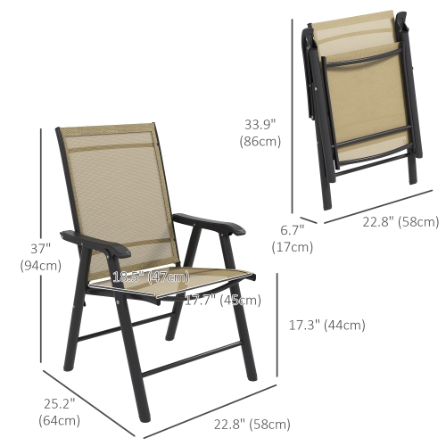 Outsunny 4-Piece Folding Dining Chair Set for Relaxing on Patio, Balcony, or Garden, Comfortable Outdoor Furniture with Armrests, Light Mixed Brown
