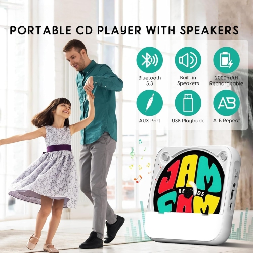 Lecteur CD portatif avec Bluetooth, mini lecteur CD rechargeable, haut-parleur haute fidélité intégré, lecteur CD Walkman avec écran LCD,