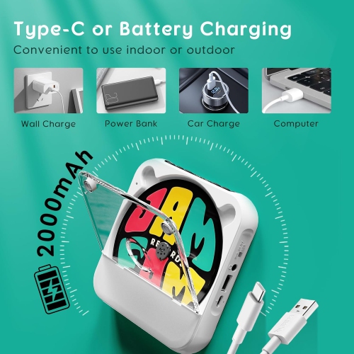 Lecteur CD portatif avec Bluetooth, mini lecteur CD rechargeable, haut-parleur haute fidélité intégré, lecteur CD Walkman avec écran LCD,