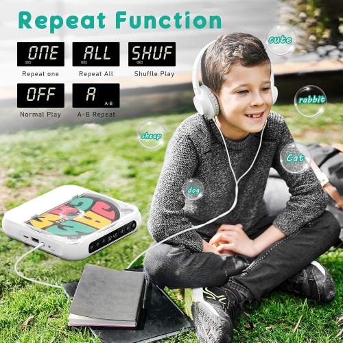 Lecteur CD portatif avec Bluetooth, mini lecteur CD rechargeable, haut-parleur haute fidélité intégré, lecteur CD Walkman avec écran LCD,