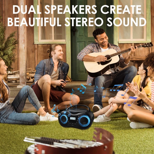 Home Portable CD Player,Boombox with AM/FM Radio,Bluetooth,USB,Boombox Portable CD Players for Home and Office-Black