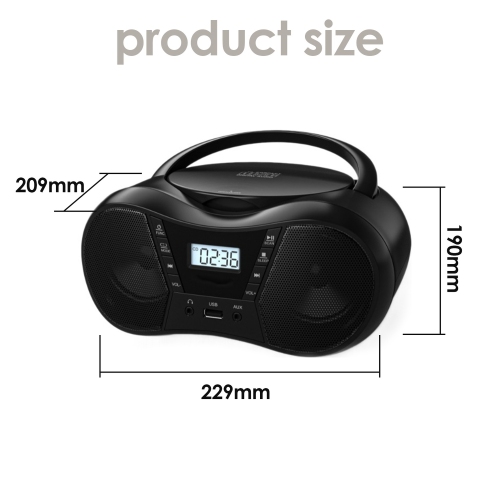 Home Portable CD Player,Boombox with AM/FM Radio,Bluetooth,USB,Boombox Portable CD Players for Home and Office-Black