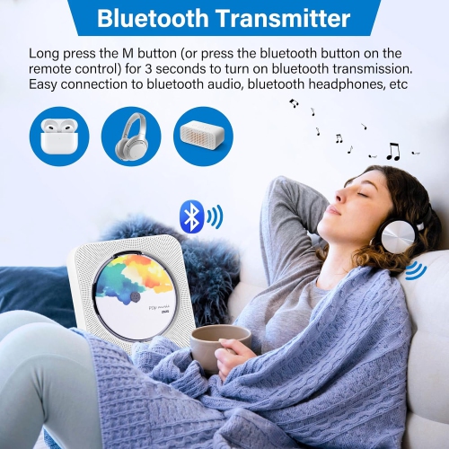 Lecteur CD portatif avec écran LED,Lecteur CD Bluetooth de bureau,Deux haut-parleurs intégrés,Prise en charge de la radio CD/FM/USB/AUX-Blanc