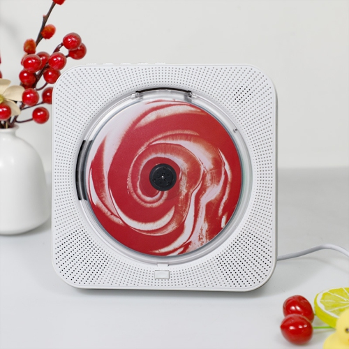 Lecteur CD portatif Bluetooth avec haut-parleur haute fidélité, télécommande, housse antipoussière, écran LED, radio FM, USB/auxiliaire blanc