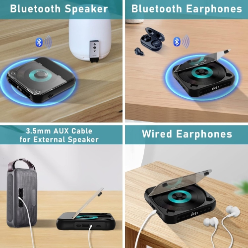 Portable CD Player,Mini CD Player with Bluetooth,Rechargeable Small CD Player with Headphones for Car Travel-Black