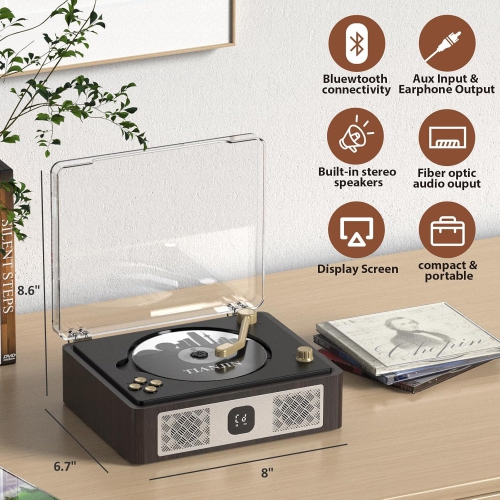 Lecteur CD portatif Bluetooth,Lecteur CD portatif rétro,Lecteurs CD de bureau pour la maison,Haut-parleurs intégrés, Prise pour écouteurs